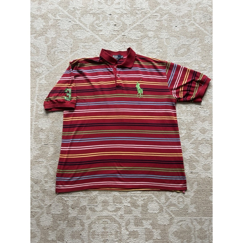Vintage Polo Ralph Lauren Polo Shirt Men's 3XL Red Striped Y2K Big Pony Preppy